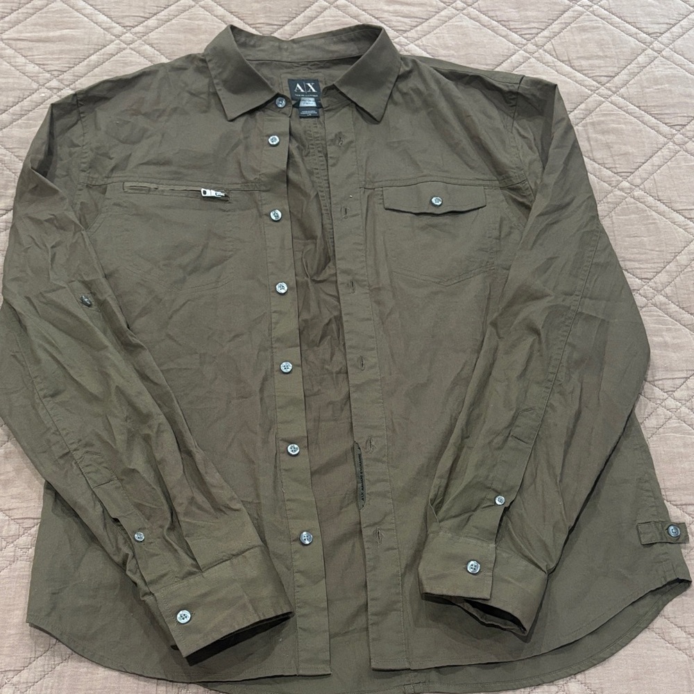 olive green armani exchange long sleeve button up